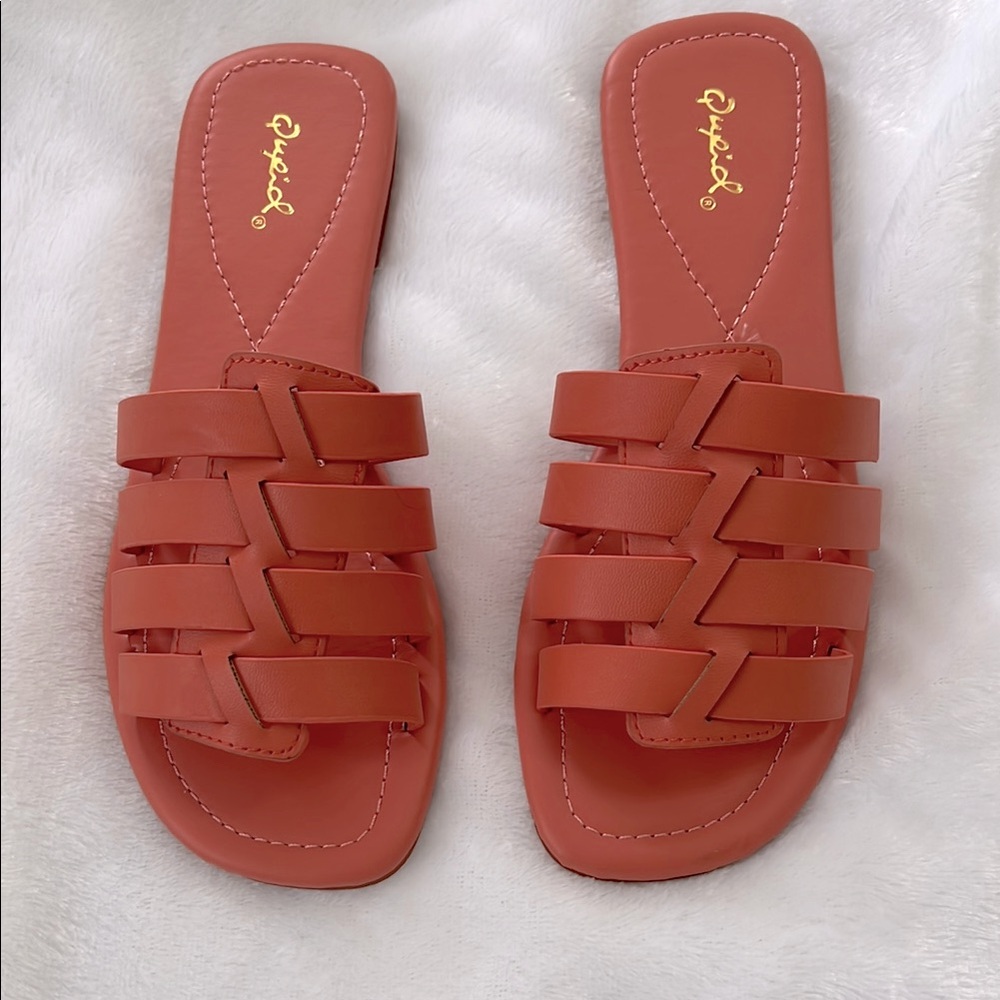 Coral slip-on sandals, size 8.5